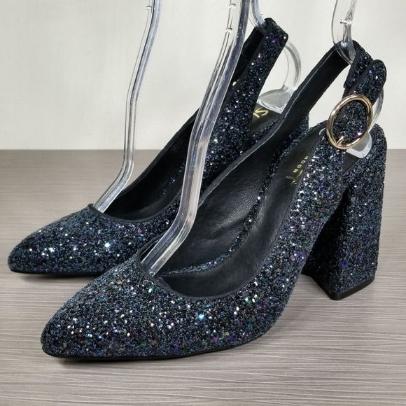 Shellys London Chester Slingback Glitter Pump, Black, Womens Size 7.5 / 38 - Picture 3 of 11
